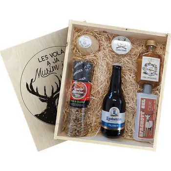 Dárkový potravinový koš Dárková dřevěná bedna pro myslivce XL - Les volá a já musím jít