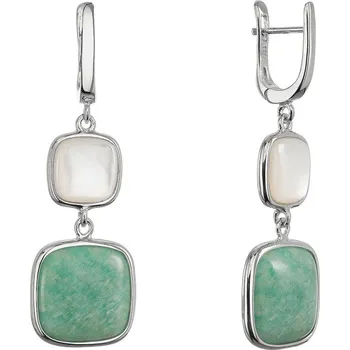 Náušnice Leru Stříbrné náušnice s amazonitem a bílou perletí