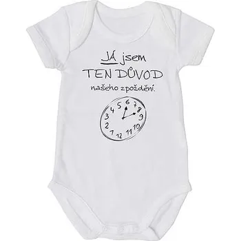 Kojenecký body Dětské body s potiskem - Já jsem ten důvod našeho zpoždění - 3 - 6 měsíců