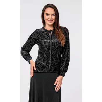 Dámská halenka Černá dámská halenka se sametovým vzorem 7850 velikost XL