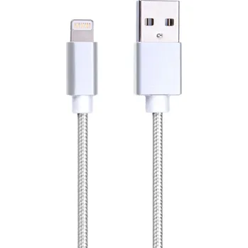 Datový kabel W-Star KBLTNNYWH1 - Kabel USB / Lightning, 1m, 3A, stříbrná, nylonový oplet