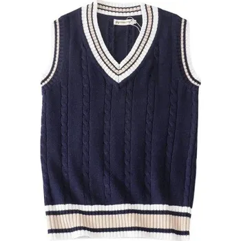 Pánská vesta Pánská svetrová vesta bez rukávů s výstřihem do V Barevné lemování pruhy Elegantní pletená vesta Polyester a Bavlna Různé barvy modrá XL