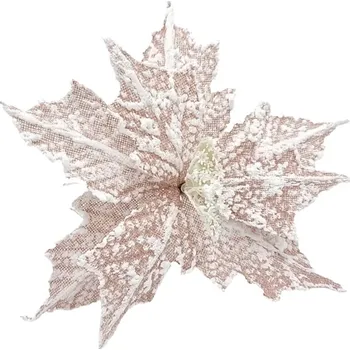 Vánoční dekorace Zápich látkový květ 240 mm zasněžený, starorůžový