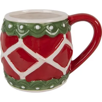 Červeno-zelený vánoční keramický hrnek - 13*10*9 cm / 375 ml