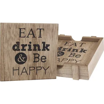 Podtácek Dřevěné podtácky v krabičce 4 ks - Eat, drink and be happy