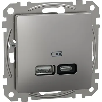 Elektrická zásuvka Schneider Electric Zásuvka USB, 1× USB A, 1× USB C, termoplast, stříbrná SDD113405
