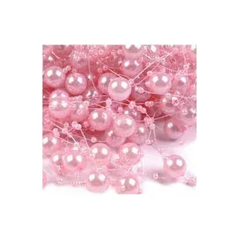 Svatební dekorace Perličky na silonu 7mm - středně růžová - délka 130mm