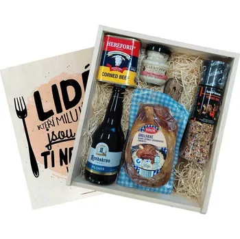 Dárkový potravinový koš Dárková dřevěná bedna XL - Gurmánský zážitek