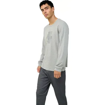 Pánské pyžamo Pánské bavlněné pyžamo s potiskem a manžetovými rukávy Vamp 23632 gray melange velikost XXL