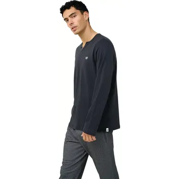 Pánské pyžamo Pánské elegantní pyžamo s výstřihem do V a vzorovanými kalhotami Vamp 23633 dark gray velikost XL