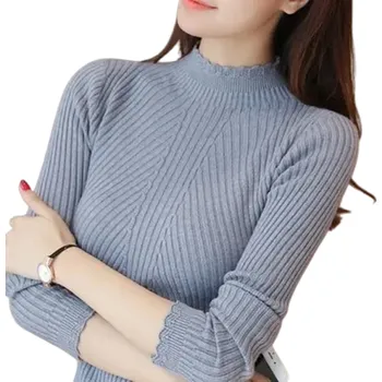 Dámský svetr Dámský pletený svetr z bavlny a polyesteru s výstřihem do O Jednobarevný elegantní svetr s dlouhým rukávem Univerzální velikost pro každodenní nošení modrá