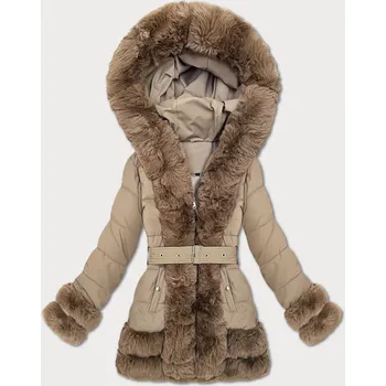 Dámská bunda Tmavě béžová elegantní bunda pro přechodné období s kožešinou S'West (B8526-12) odstíny béžové XXL (44)