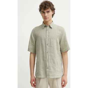 Pánská košile Lněná košile Tiger Of Sweden Spenser zelená barva, regular, s klasickým límcem, T69002017 91X, vel. 40