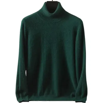 Pánský svetr Pánský svetr z kašmíru s dlouhým rukávem a rolákem Plyšový jednobarevný svetr Elegantní zimní oblečení Hřejivý svetr Různé barvy zelená S