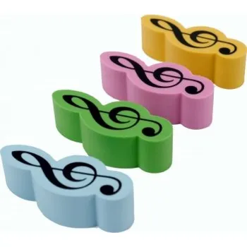 Sada 4 barevných gum na mazání ve tvaru houslový klíč