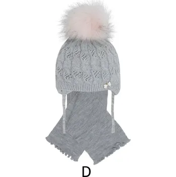 Čepice AJS Čepice s bambulí a šál 44-403 barva: šedé