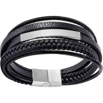 Gravírování Atreya Atreya Kožený vícevrstvý náramek s rytinou textu na přání - stříbrná spona