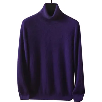 Pánský svetr Pánský svetr z kašmíru s dlouhým rukávem a rolákem Plyšový jednobarevný svetr Elegantní zimní oblečení Hřejivý svetr Různé barvy fialová XXS