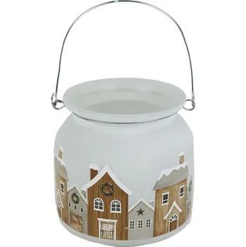 Svícen Svícen vánoční vesnička, sklo, kov, ø 10 ×11 cm, na 1 svíčku S0487-01