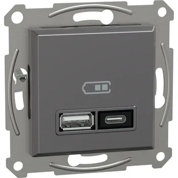 Elektrická zásuvka Schneider Electric Asfora Zásuvka USB, 1× USB A, 1× USB C, termoplast, antracit EPH2700571