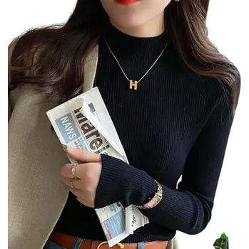 Dámský svetr Dámský rolákový svetr z polyesteru a bavlny Jednobarevný pletený svetr s dlouhým rukávem Elegantní top s univerzální velikostí pro zimu černá