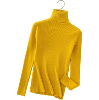 Dámský svetr Dámský pletený svetr s rolákem z bavlny a akrylu Jednobarevný svetr s dlouhým rukávem Univerzální velikost pro podzim a zimu žlutá