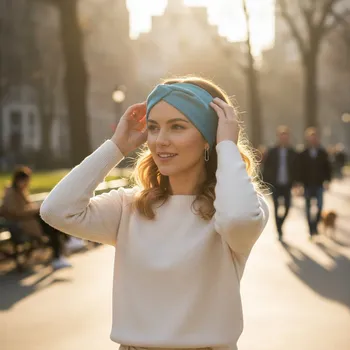 Čelenka Ebbie Bavlněná čelenka - PASTELOVÝ PETROL - ŽEBROVANÁ Velikost: 3+