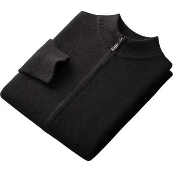 Pánský svetr Pánský kardigan na zip z vlny s dlouhým rukávem Jednobarevný pletený svetr s výstřihem do O Elegantní zimní móda Stylový svetr Různé barvy černá XS