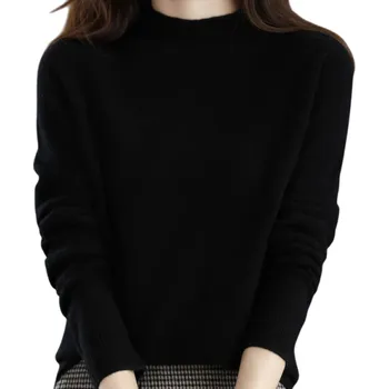 Dámský svetr Dámský pletený svetr z acetátu a bavlny s výstřihem do O Jednobarevný elegantní svetr s dlouhým rukávem Univerzální velikost pro každodenní nošení černá