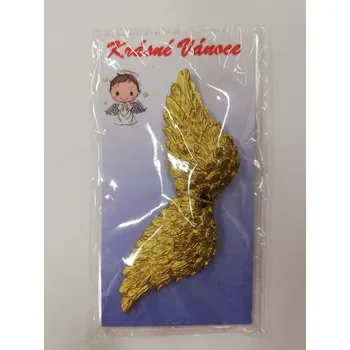 Vánoční dekorace Kartička s andělskými křídly KRÁSNÉ VÁNOCE - zlaté