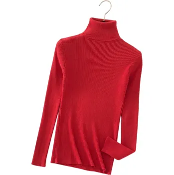 Dámský svetr Dámský pletený svetr s rolákem z bavlny a polyesteru Jednobarevný elegantní svetr s dlouhým rukávem Univerzální velikost na podzim a zimu červená