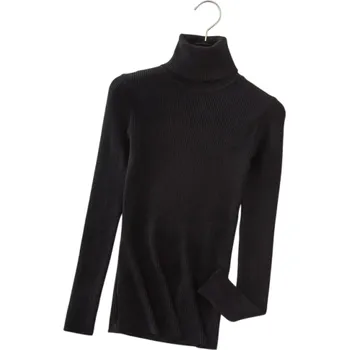 Dámský svetr Dámský pletený svetr s rolákem z bavlny a polyesteru Jednobarevný elegantní svetr s dlouhým rukávem Univerzální velikost na podzim a zimu černá