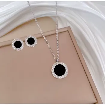 Souprava šperků B-TOP Elegantní souprava z nerezové oceli s černým kruhem a krystalky