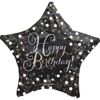 Balónek Hvězda Happy Birthday třpitivá 71cm - fóliový balónek