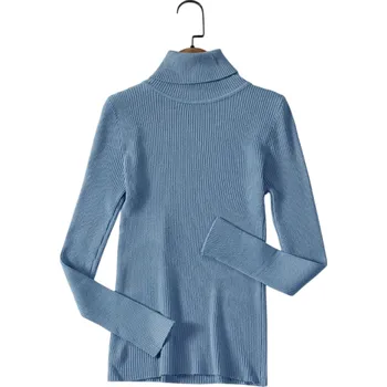 Dámský svetr Dámský pletený svetr s rolákem z bavlny a akrylu Jednobarevný svetr s dlouhým rukávem Univerzální velikost pro podzim a zimu modrá