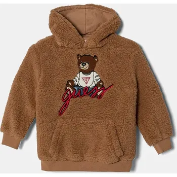 Chlapecká mikina Dětská mikina Guess hnědá barva, s kapucí, s aplikací, H4BJ08 WGIQ0 H4BJ08.WGIQ0.9BYH 88X, vel. 166-175