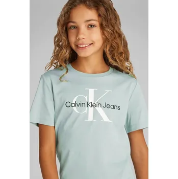 Chlapecké tričko Dětské bavlněné tričko Calvin Klein Jeans tyrkysová barva, s potiskem, IU0IU00676 IU0IU00676.PPYA 06X, vel. 164