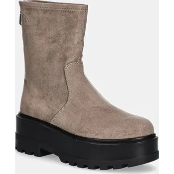 Dámské kozačky Nízké kozačky Calvin Klein Jeans FLATFORM ZIP MG SS dámské, béžová barva, na platformě, YW0YW01602 12X, EUR 40