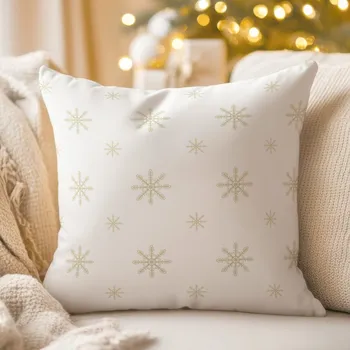 Povlak na polštářek Dekorační povlak na polštář TF-102 Vánoční béžové vločky na bílém 40 x 40 cm