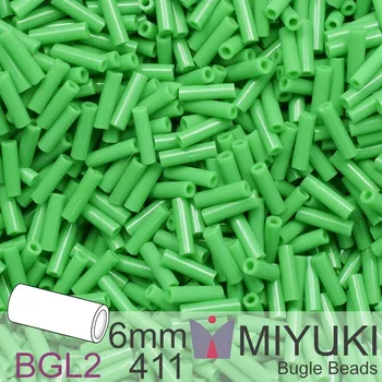 Korálek Korálky Miyuki Bugle Bead 6mm. Barva BGL2-411 Opaque Green. Balení 10g.