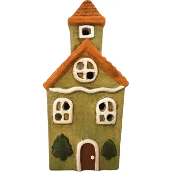 Keramický domeček LED, zelený, 19 cm