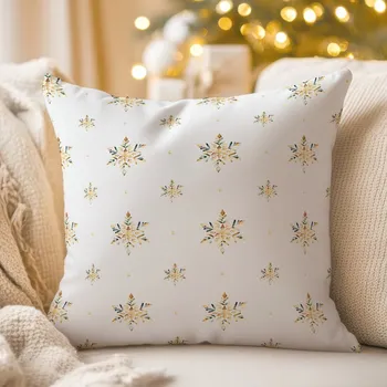 Povlak na dekorativní polštářek Dekorační povlak na polštář TF-120 Zlato-modro-zelené vánoční vločky na bílém 35 x 45 cm