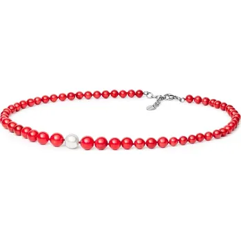 Náhrdelník Gaura Pearls Luxusní korálový náhrdelník Matea s perlou 202-53 Červená 47 cm