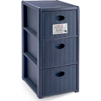 Úložný box STEFANPLAST Úložný plastový regál Elegance Slim, 3 zásuvky, modrý STEFANPLAST