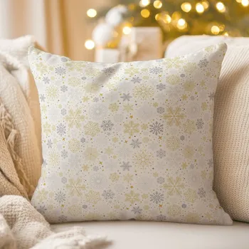 Povlak na dekorativní polštářek Saténový povlak na polštář LUP-505 Zlato-stříbrné vločky na bílém 50 x 50 cm