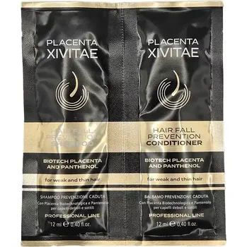 Přípravek proti padání vlasů Placenta Xivitae cestovní sada proti padání vlasů 2× 12 ml – Šampon + Kondicionér | Mini balení ideální na cesty – Lvhair.cz