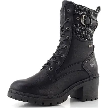 Dámské kozačky Mustang šněrovací kotník na podpatku black 15M0122005 - 38 | P698840