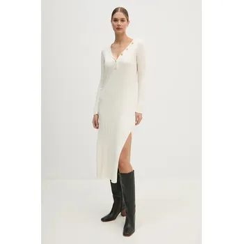 Dámské šaty Šaty Pepe Jeans IZABEL DRESS béžová barva, midi, PL953586 01X, vel. S