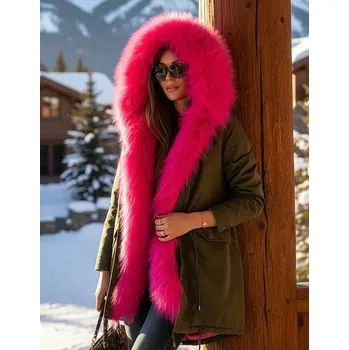 Dámská cargo bunda Fashionweek Fashionweek Dámská zimní parka khaki z kožíšku K6205-3 khaki S