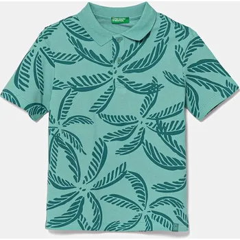 Dětská bavlněná polokošile United Colors of Benetton zelená barva, vzorovaná, 36Y4C301W 36Y4C301W.G.Seasonal 66X, vel. 160